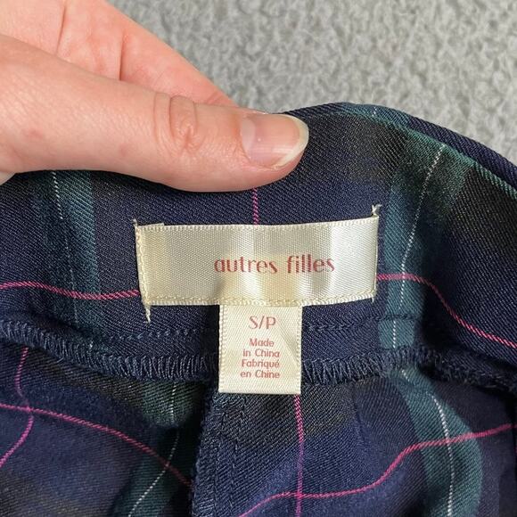 Autres Filles Pants Small Plaid Pull On Slim Straight Blue Green Academic Punk - Picture 3 of 11